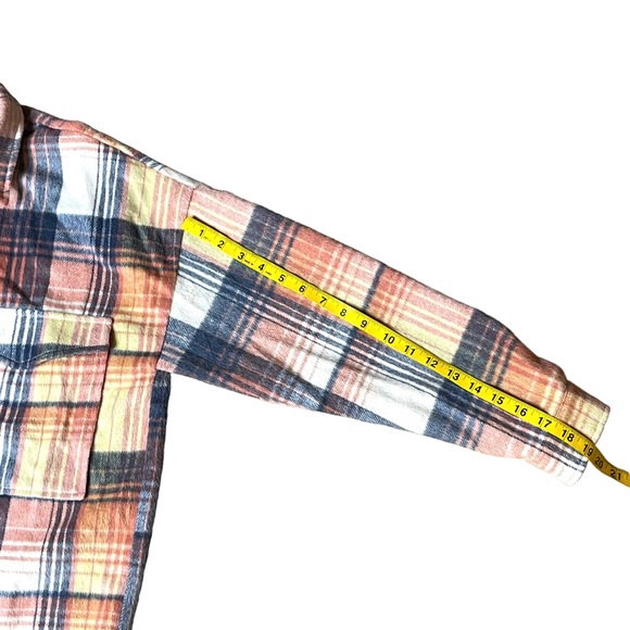 ACOA plaid shacket with oversized chest pockets, button front close blue/pink S - Picture 12 of 13